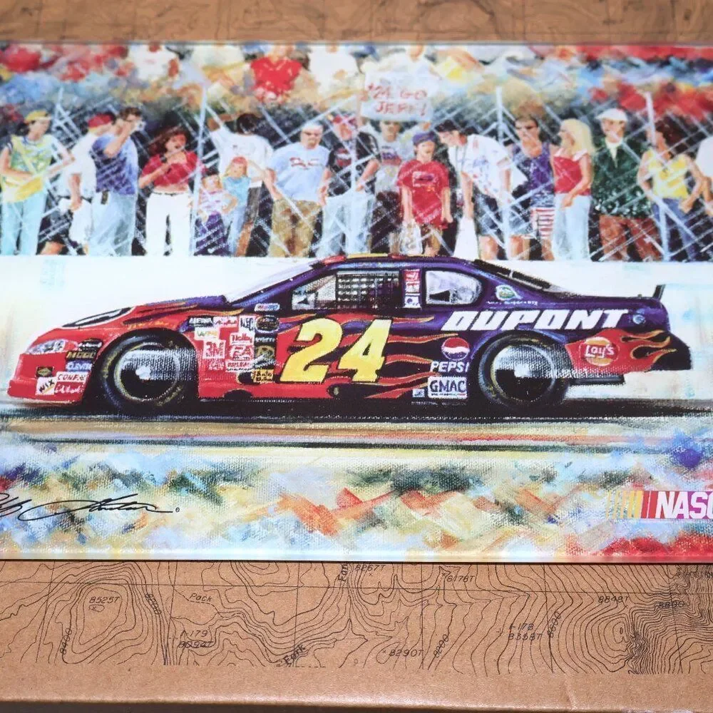 Vintage NASCAR Jeff Gordon #24 Dupont Race Car Glass Cutting Board 8
